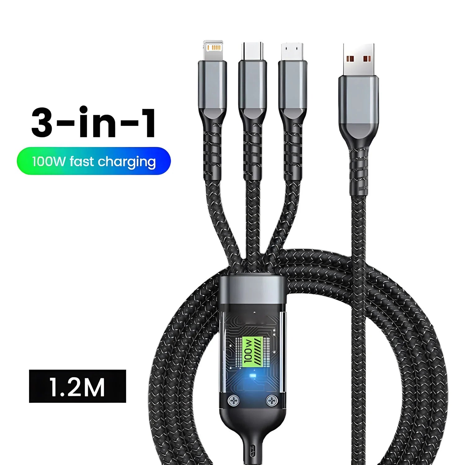 Experience Lightning-Fast Charging with Our Transparent Luminous 3-in-1 Super Fast Charging Cable – Perfect for iPhone 15, 14, 13 and More!