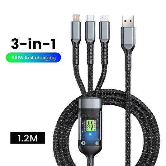 Experience Lightning-Fast Charging with Our Transparent Luminous 3-in-1 Super Fast Charging Cable – Perfect for iPhone 15, 14, 13 and More!